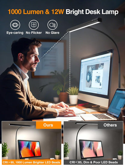 LED Desk Lamp for Home Office,5 Color+9 Brightness Office Desk Lamp,1200Lumen Eye Protection Desk Light,Computer Light with Remote Control & Timer for Office/Monitor/Computer/Study/Puzzle