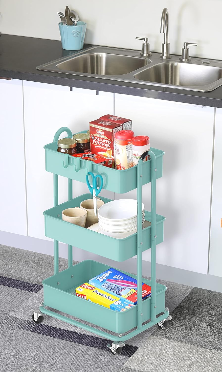 Simple Houseware 3-Tier Heavy Duty Metal Utility Rolling Cart, White