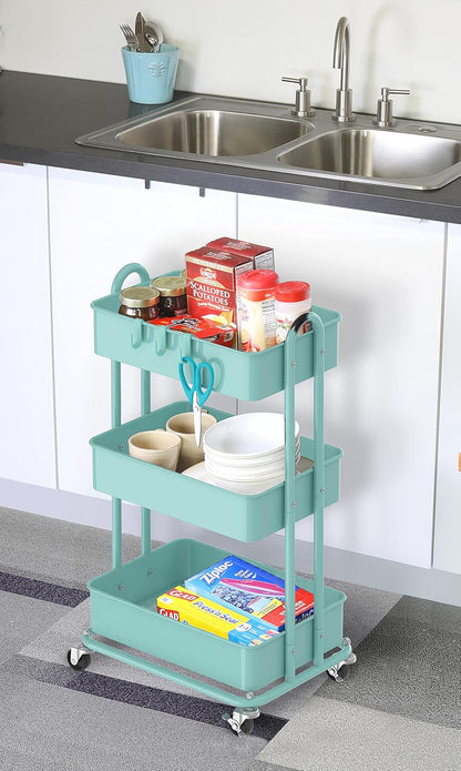 Simple Houseware 3-Tier Heavy Duty Metal Utility Rolling Cart, White