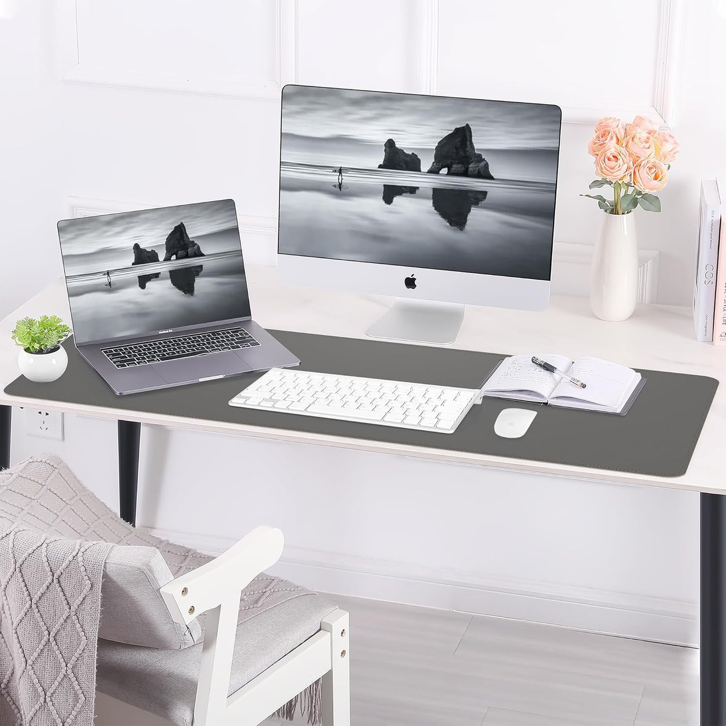 AFIING Large Desk Mat 47" x 17", Dual-Sided Natural Cork & PU Leather Desk Pad, Non-Slip Waterproof Mouse Pad for Office, Home & Gaming, Black