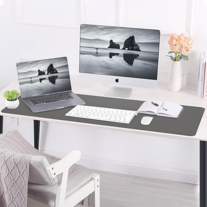 AFIING Large Desk Mat 47" x 17", Dual-Sided Natural Cork & PU Leather Desk Pad, Non-Slip Waterproof Mouse Pad for Office, Home & Gaming, Black