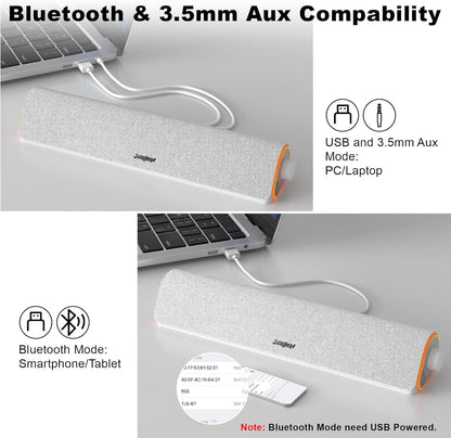 SOULION R50 Bluetooth Computer Speakers, 3.5mm PC Sound Bar for Desktop Monitor, Wired USB Powered & Colorful LED Lights with Switch Button, Surround Sound Soundbar PC Spearkers for Computer