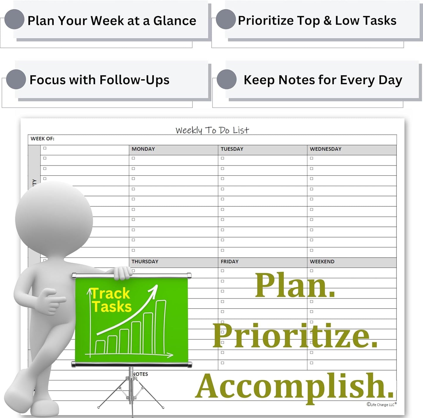TO DO List Planner Notepad, 60 Page Planning Pad. Undated ToDo Checklist w/Priority & Note Sections. Organize & Track Projects, Clients or Daily Tasks. 8.5 X 11, A4 Tear Sheets.