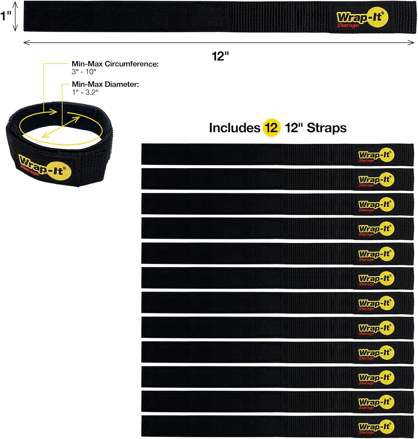 Quick-Straps by Wrap-It Storage - Assorted 20-Pack Black - Hook and Loop Hose and Cable Organizers