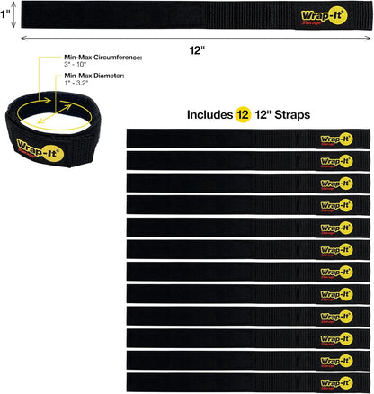Quick-Straps by Wrap-It Storage - Assorted 20-Pack Black - Hook and Loop Hose and Cable Organizers