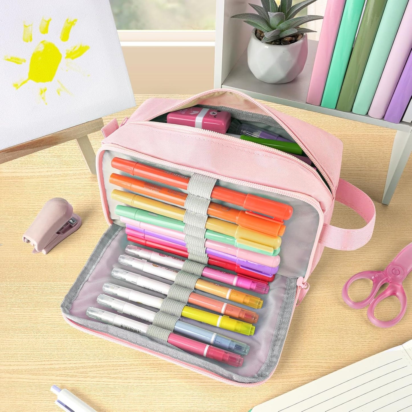 Sooez Original High Capacity Pencil Case, Big Pencil Bag Pouch Box Organizer Pen Case, Aesthetic Supply for Girls Adults, Portable Journaling Supplies with Easy Grip Handle & Loop, Mint Green