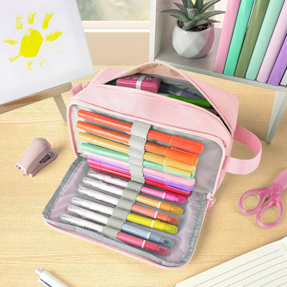 Sooez Original High Capacity Pencil Case, Big Pencil Bag Pouch Box Organizer Pen Case, Aesthetic Supply for Girls Adults, Portable Journaling Supplies with Easy Grip Handle & Loop, Mint Green