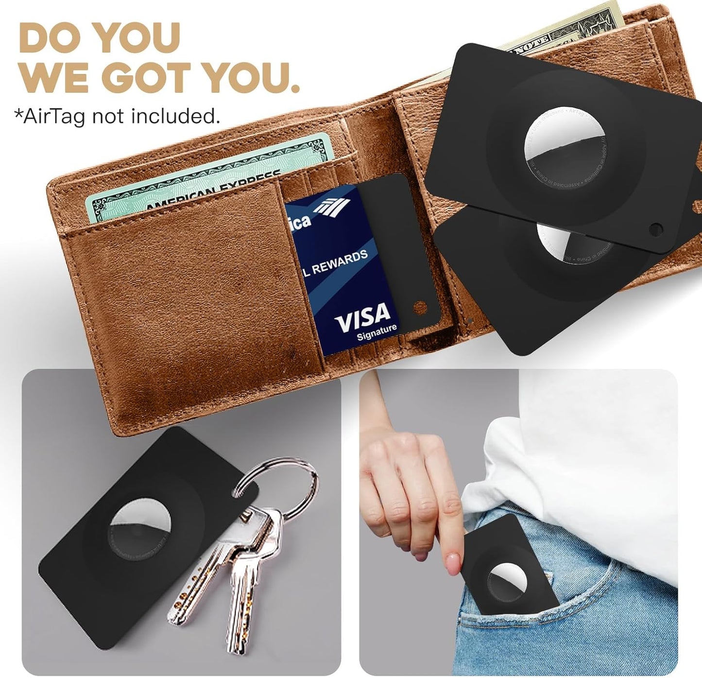 2 Pack Ultra Thin Wallet Holder Card Case for Apple AirTag, Lightweight GPS Tracker Cover for Wallet, Purse, Handbag, Keys, Clutch Bag