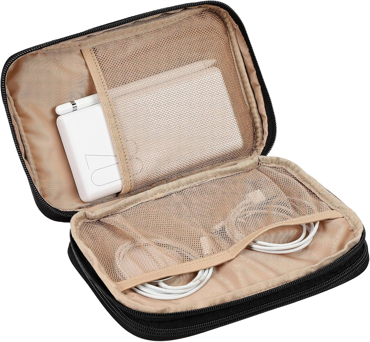 NISHEL Travel Cord Organizer Case, Double Layers Tech Electronic Bag, Essentials for Charger, Cable, Phone, Flash drive, Medium, Pink