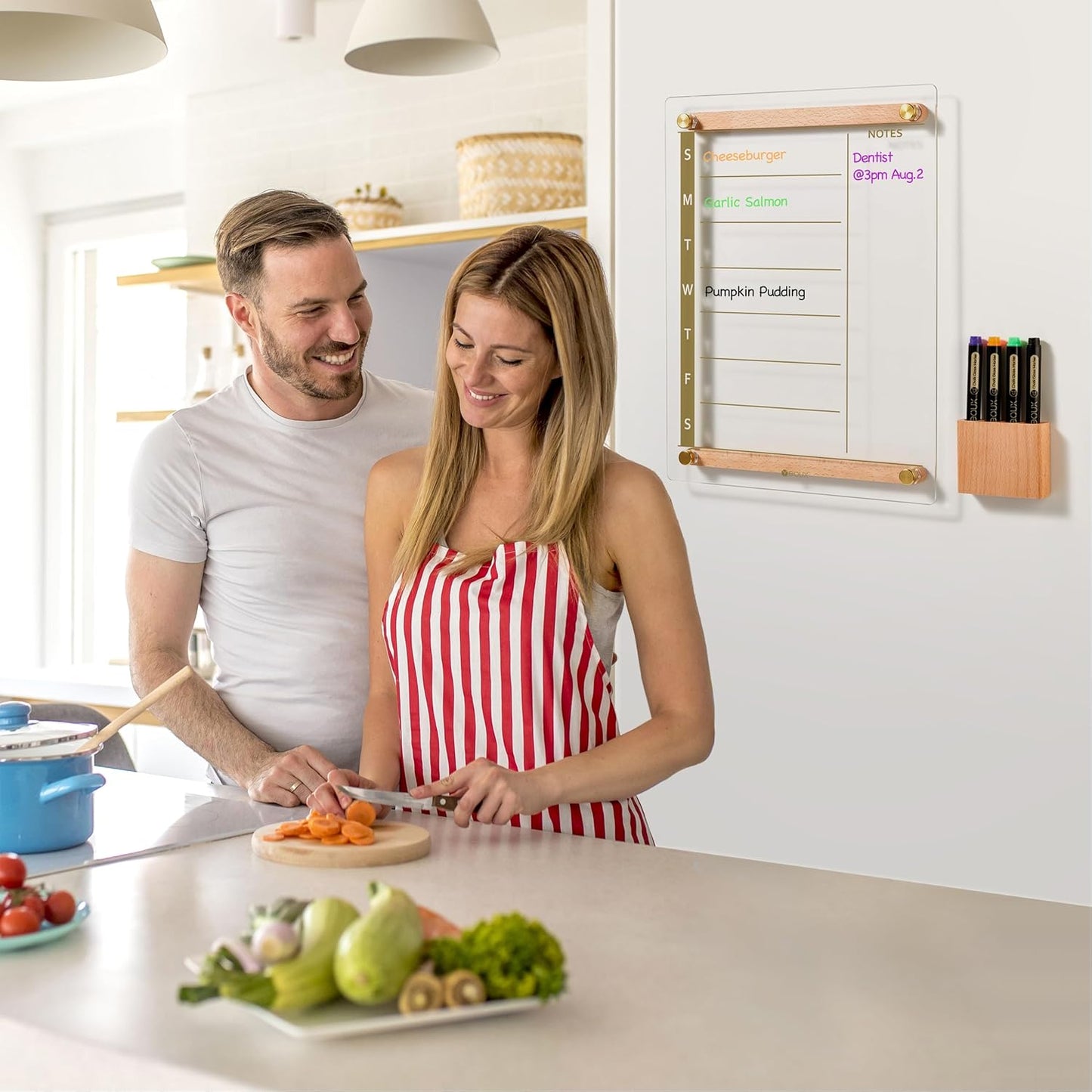 Glass Golden Weekly Dry Erase Calendar & Menu Whiteboard for Wall, Meal Planning & Grocery Shopping List White Board for Kitchen, 15x11, 7 Days Planner for Home, 4 Wet Erase Markers Included, Yeoux*