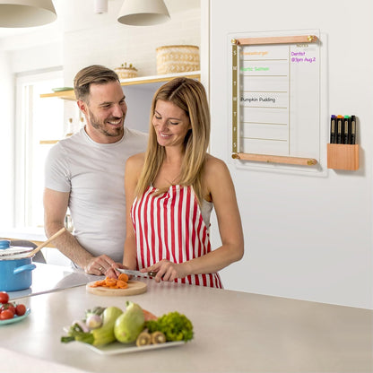 Glass Golden Weekly Dry Erase Calendar & Menu Whiteboard for Wall, Meal Planning & Grocery Shopping List White Board for Kitchen, 15x11, 7 Days Planner for Home, 4 Wet Erase Markers Included, Yeoux*