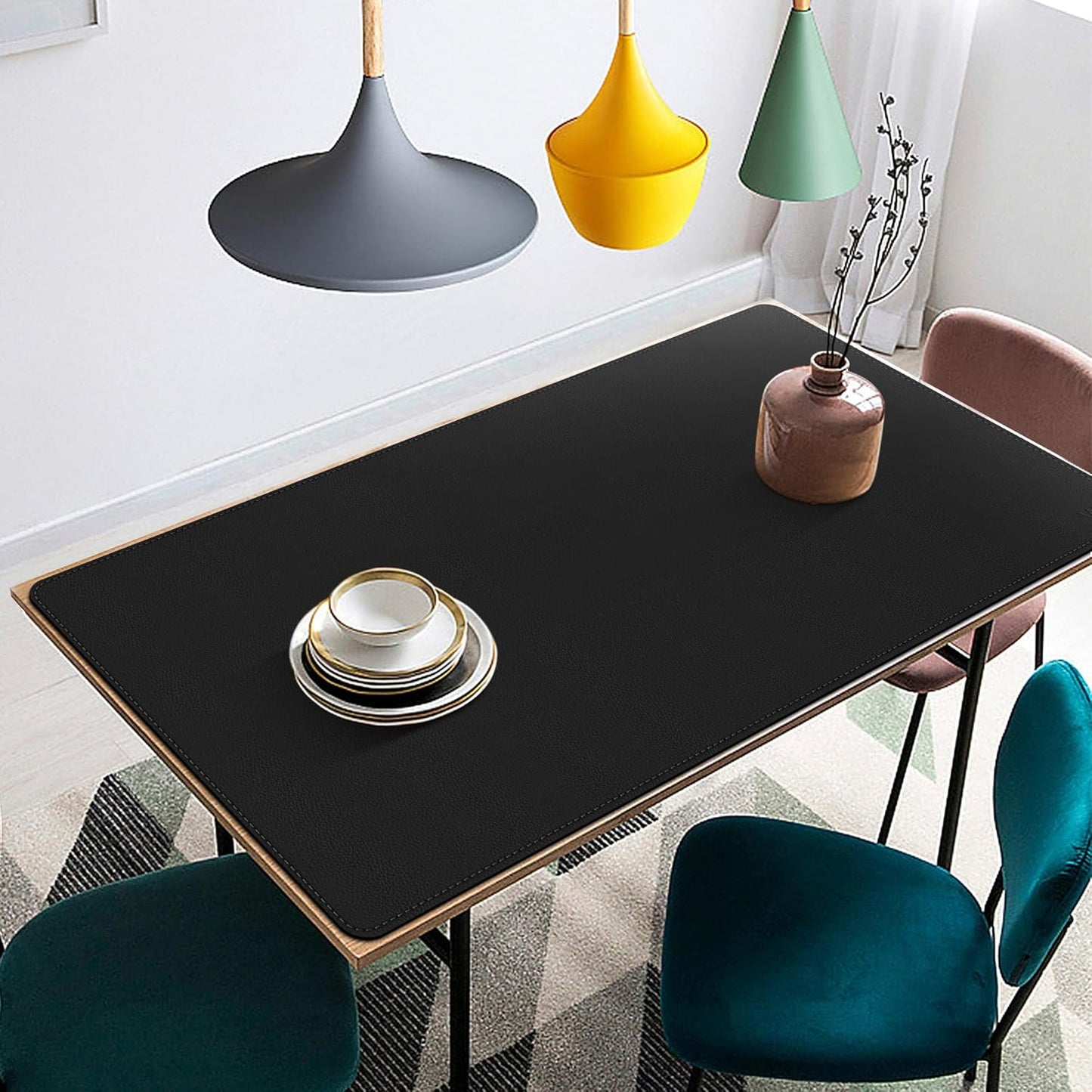 Vyaaa PU Leather & Cork Desk Mat, 39.4"x15.7" Dual Sided Computer Desk mat, Waterproof Large Mouse Pad, Non-Slip Office Desk pad, Office Desk Protector for Work/Gaming/Home (Black)