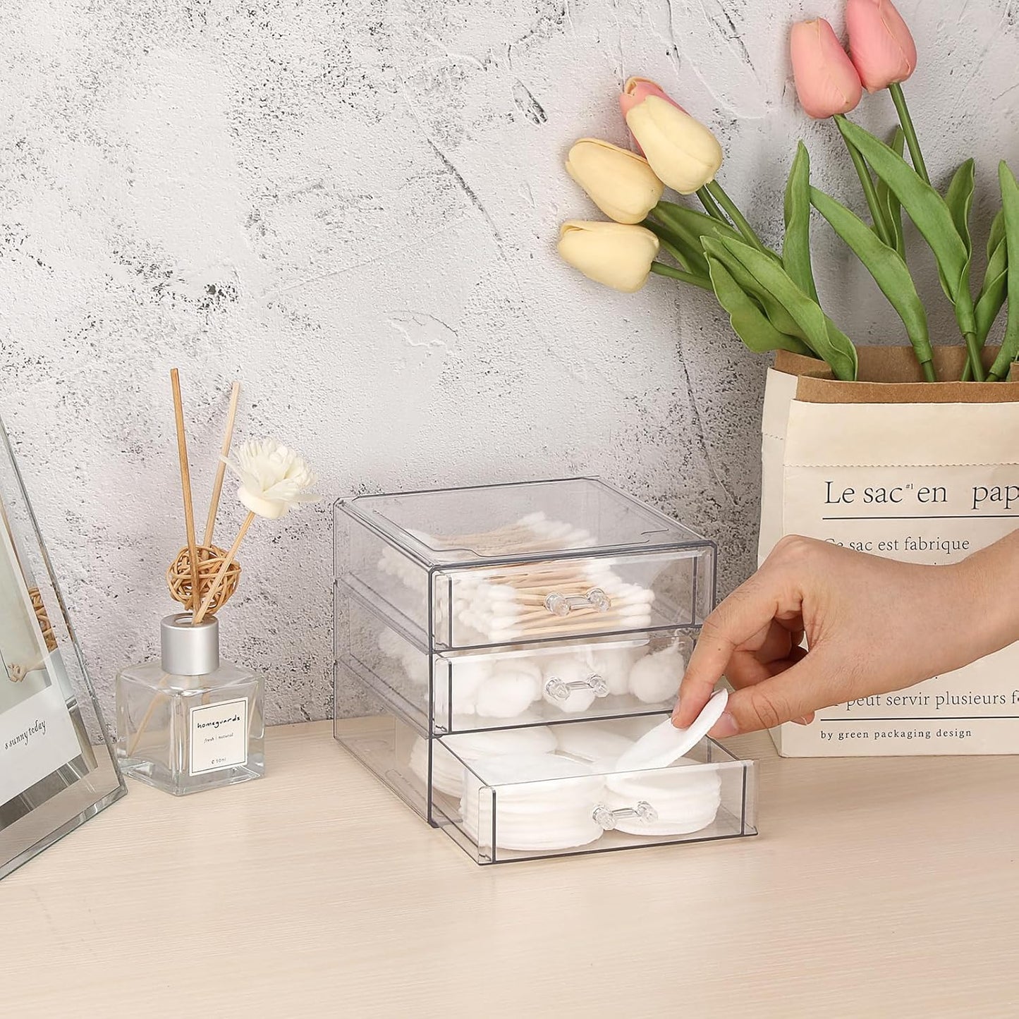 BTSKY Clear Acrylic Storage Organizer with Drawers, 5-Layer Desktop Organizer for Office Essentials, Multi-Purpose Stackable Container for Bathroom Vanity, Desk Makeup Jewelry Container Storage Box