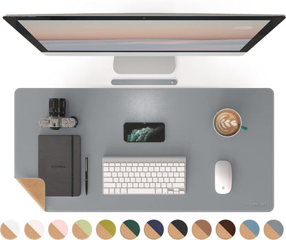 RENMTURE Dual-Sided Mouse Pad, Natural Cork & PU Leather Large Desk Pad for Office and Home Work, Desk Protector Non-Slip, Waterproof, Easy Clean (Olive Green, 32"x16")