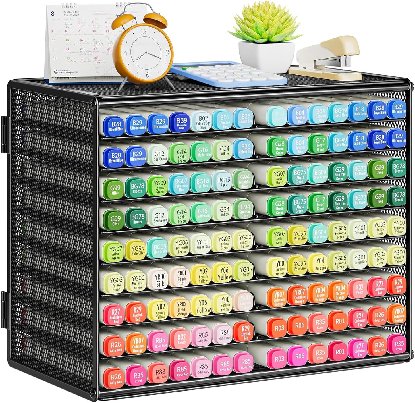 Marbrasse Mesh Marker Organizer, Metal Desktop Storage Rack for 126 Markers, Pens, Pencils, 9 Tier Marker Holder for Office Classroom & Home Art Supplies(Black)
