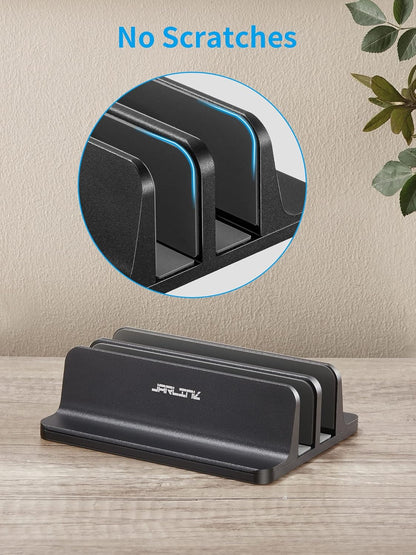 JARLINK Vertical Laptop Stand Holder, Aluminum Double Desktop Stand Holder with Adjustable Dock (Up to 17.3 inch), Compatible with MacBook, Surface, Chromebook, and Gaming Laptops, Silver