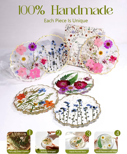 Oqplog Resin Drink Coaster for Desk Coffee Table-Pink White Cute Dried Flowers Cup Coaster for Work Office Home Outdoor Decor Gifts for Girls Women,1 Pcs Wave