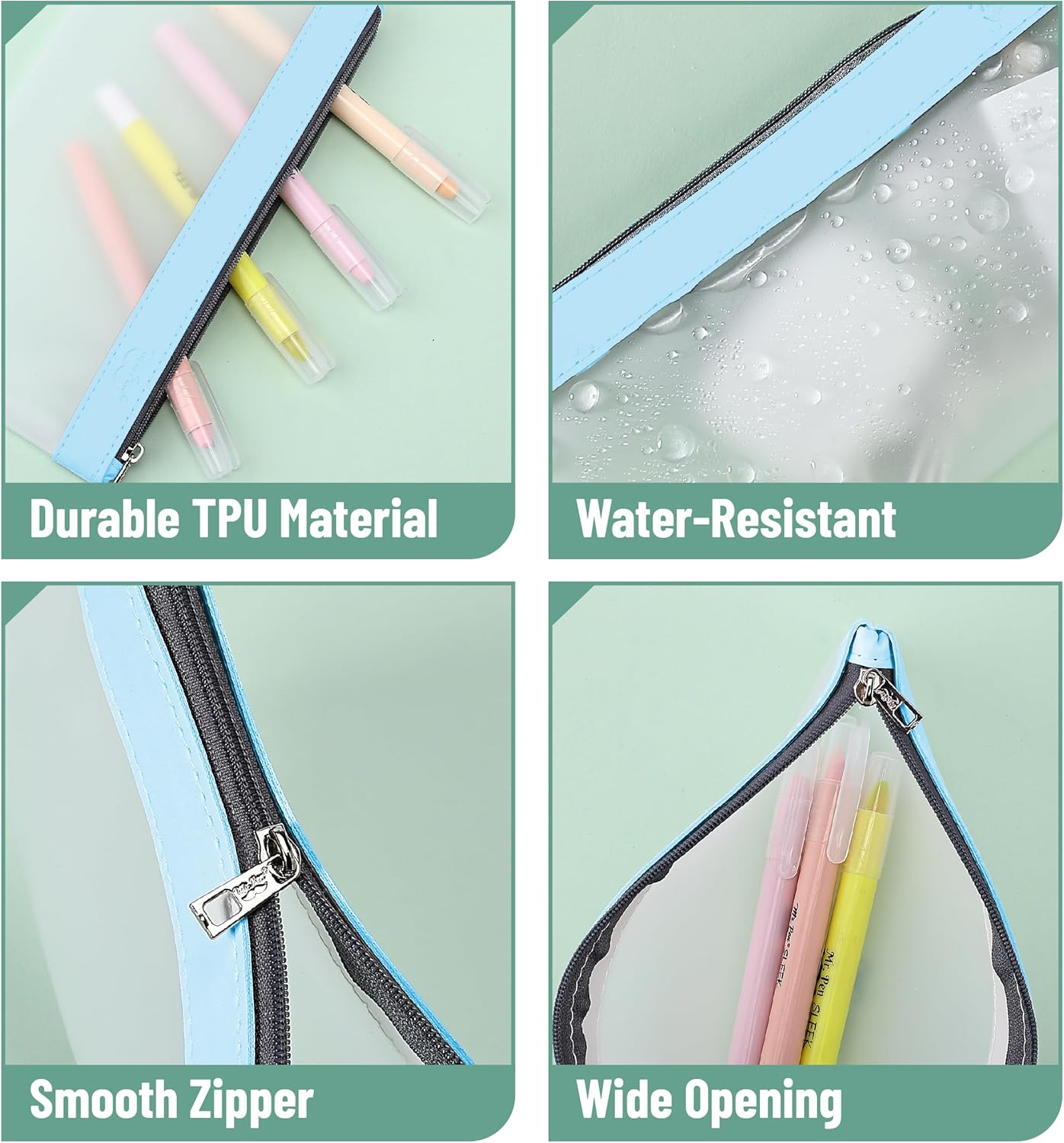 Mr. Pen- Clear Pencil Pouch, 8.50"x4.25", 3 Pack, Durable TPU Material, Medium Water-Resistant Pencil Bags with Smooth Zipper, Multipurpose Clear Pouch for Stationery, School, Office, Travel Supplies