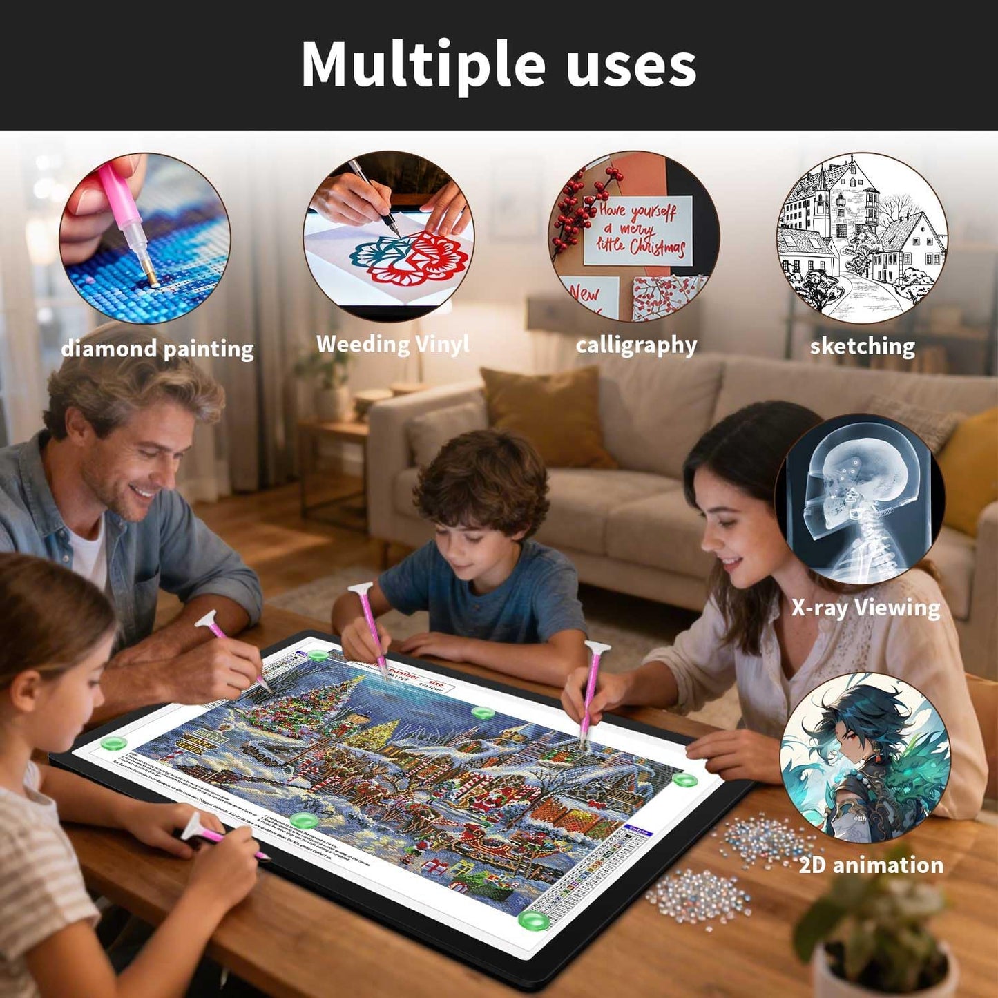 Zocelight Rechargeable A3 Light Board with Built-in Stand & Bag,Super Bright Magnetic Light Box for Tracing,Wireless Light Pad for Diamond Painting,Side Buttons,LED Light Table for Drawing,Sketching