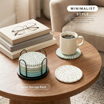 Lazebox Coasters Set of 8 for Drinks, 4 Inch Large Coasters for Coffee Table, Tabletop Protection for Hot & Cold Drinks, Versatile Coasters for Home Decor, Non-Slip & Easy to Clean, Coffee