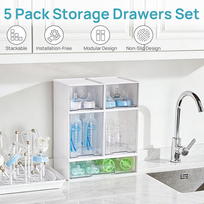 Vtopmart Stackable Storage Drawers Set of 3,Clear Plastic Organizer Bins for Makeup, Cosmetics, Beauty Supplies,Ideal for Vanity, Bathroom,Cabinet,Pantry Organization