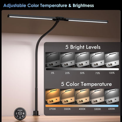 EYOCEAN Desk Lamp with Clamp, 31.5" LED Desk Lamp for Home Office, 24W Double Head Desk Light, Dimmable & Color Temperature, Table Lamp with Remote Control, Brightest Computer Monitor Light