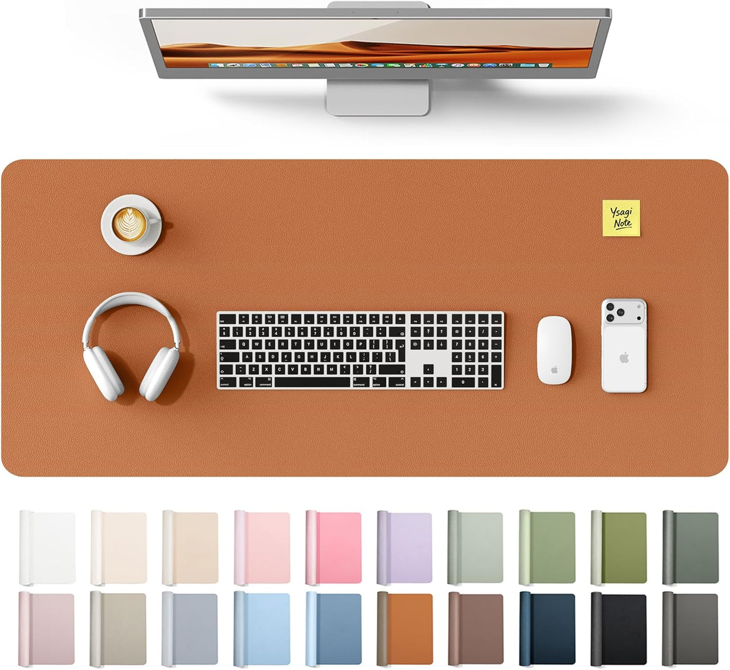 YSAGi Leather Office Desk Pad Protector, Large Mouse Pad, Non-Slip, PU Leather, Laptop Desk Blotter, Waterproof Writing Pad for Office and Home, Black, 23.6" x 13.8" - Colors B