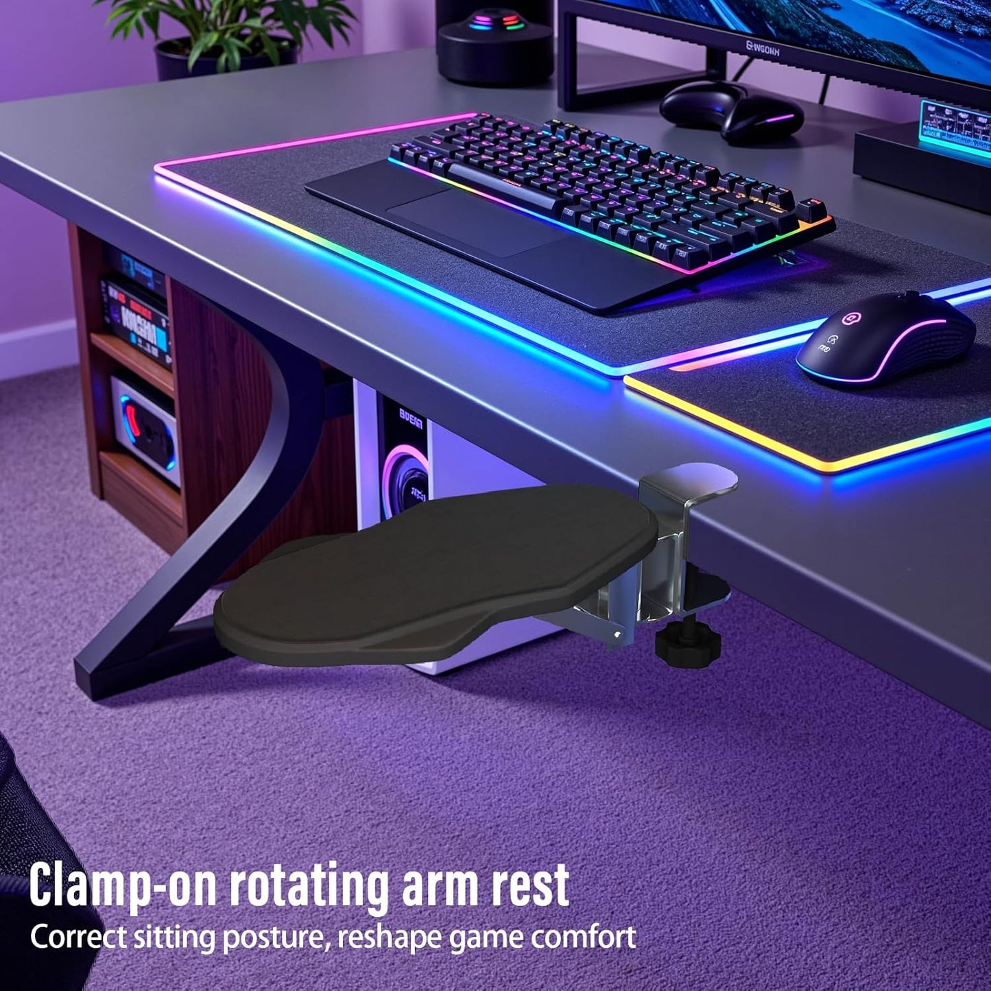 Ergonomic Arm/Elbow Rest for Desk - Foldable Rotatable Elbow Support for Computer Desk, Office & Gaming Comfort (Foldable Rotating Black)