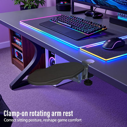 Ergonomic Arm/Elbow Rest for Desk - Foldable Rotatable Elbow Support for Computer Desk, Office & Gaming Comfort (Foldable Rotating Black)
