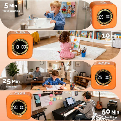 KADAMS Pomodoro Timer Visual - Productivity Pomodoro Cube, 5/10/25/50 Min Countdown & Countup, Silent – Ideal for Work Study Cook Workout Kitchen School Classroom Office ADHD Gift Kids (1, Black)