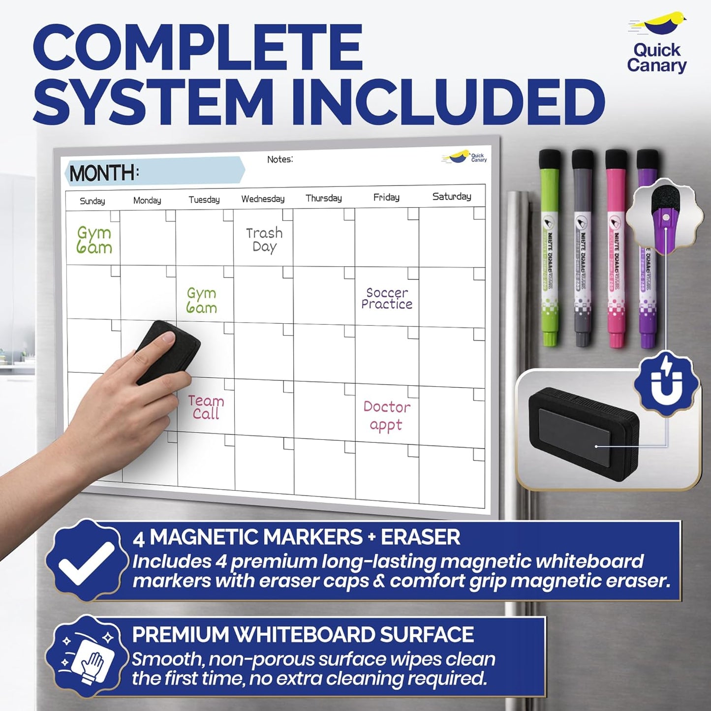 Magnetic Weekly Planner for Fridge - 17x12” Stain-Resistant Dry Erase Whiteboard Fridge Calendar with Large Writing Space for Schedules, Chores & Meals - Includes 4 Markers & Eraser