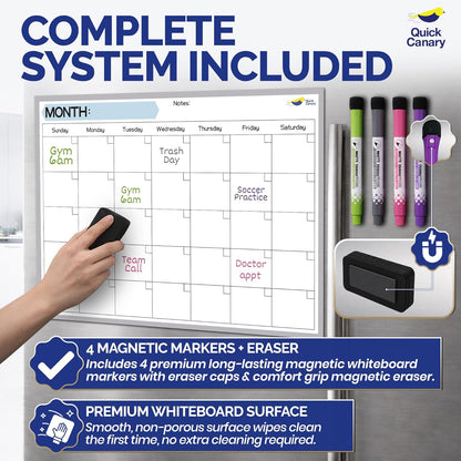 Magnetic Weekly Planner for Fridge - 17x12” Stain-Resistant Dry Erase Whiteboard Fridge Calendar with Large Writing Space for Schedules, Chores & Meals - Includes 4 Markers & Eraser