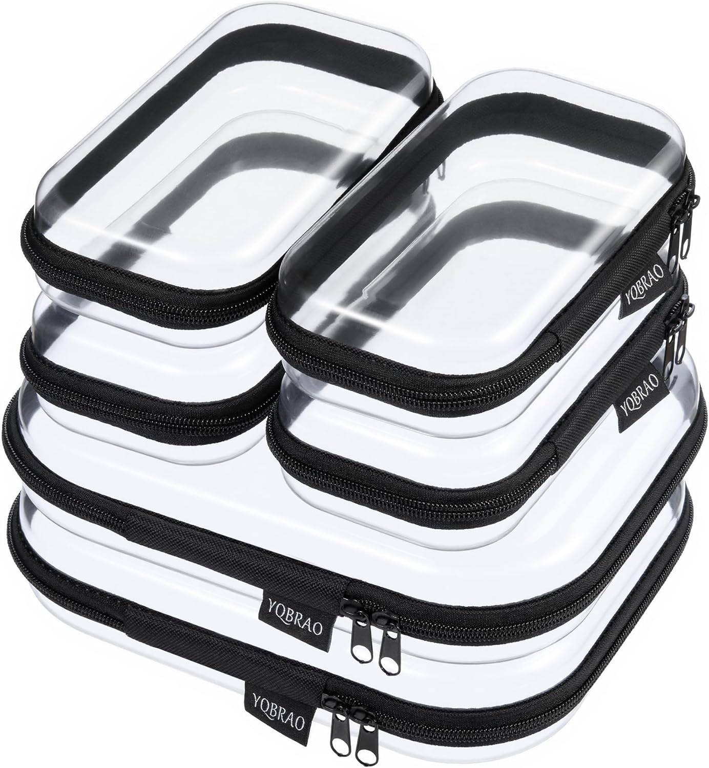 YQBRAO 6 Pack Clear Hard Shell Zipper Case, 1.2mm Heavy Duty Crush-Proof Diaper Bag Organizer Pouches, TSA Approved Travel Makeup Bag for Toiletries & Electronics, (2L, 2M, 2S) Multi-Size Storage Set