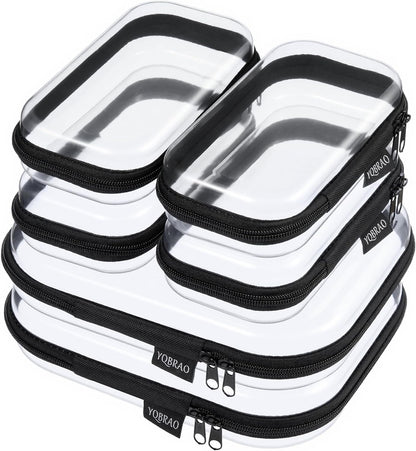 YQBRAO 6 Pack Clear Hard Shell Zipper Case, 1.2mm Heavy Duty Crush-Proof Diaper Bag Organizer Pouches, TSA Approved Travel Makeup Bag for Toiletries & Electronics, (2L, 2M, 2S) Multi-Size Storage Set