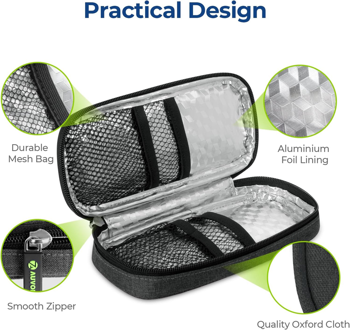 AUVON Insulin Cooler Travel Case with 2 x 90g TSA Approved Ice Packs, Diabetic Medication Insulated Cooling Bag for Insulin Pens and Diabetic Supplies Storage, Compact for Daily Life and Trips