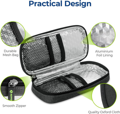 AUVON Insulin Cooler Travel Case with 2 x 90g TSA Approved Ice Packs, Diabetic Medication Insulated Cooling Bag for Insulin Pens and Diabetic Supplies Storage, Compact for Daily Life and Trips
