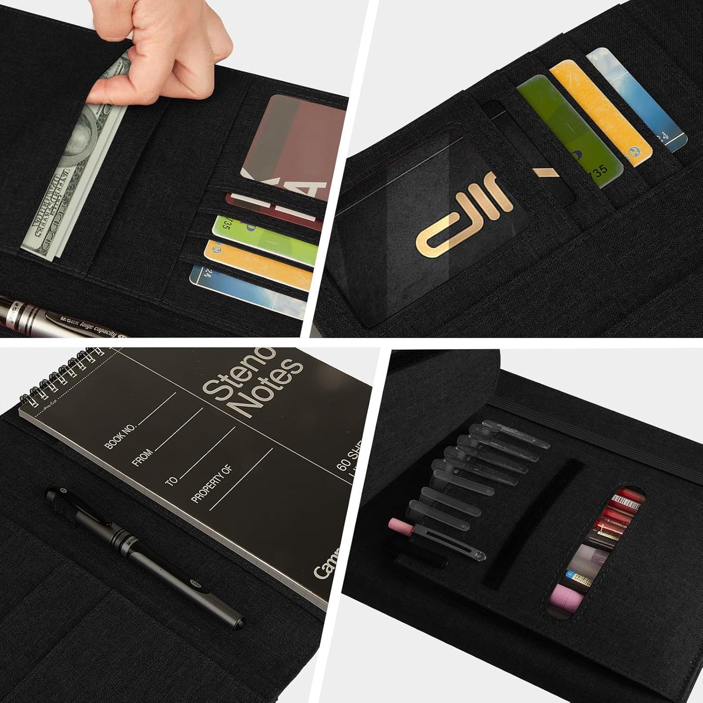 Journal Cover for Rocketbook Flip | 6"x9" Steno Pad Holder & Top Spiral Notebook Cover | Waterproof Folio with Pen Loop & File Pocket for A5, Executive Size Notebooks (Black)