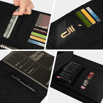 Journal Cover for Rocketbook Flip | 6"x9" Steno Pad Holder & Top Spiral Notebook Cover | Waterproof Folio with Pen Loop & File Pocket for A5, Executive Size Notebooks (Black)