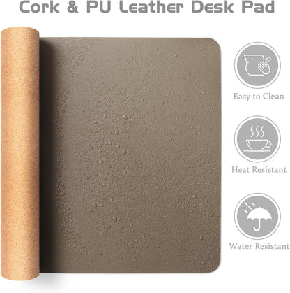 Aothia Dual-Sided Desk Pad - 25.6x13.7 inches Leather Desk Mat, Natural Cork Desk Pad Protector, Large Mouse Pad for Desk, Waterproof Desk Blotter Pad, Desk Writing Pad for Office Work/Home, Black