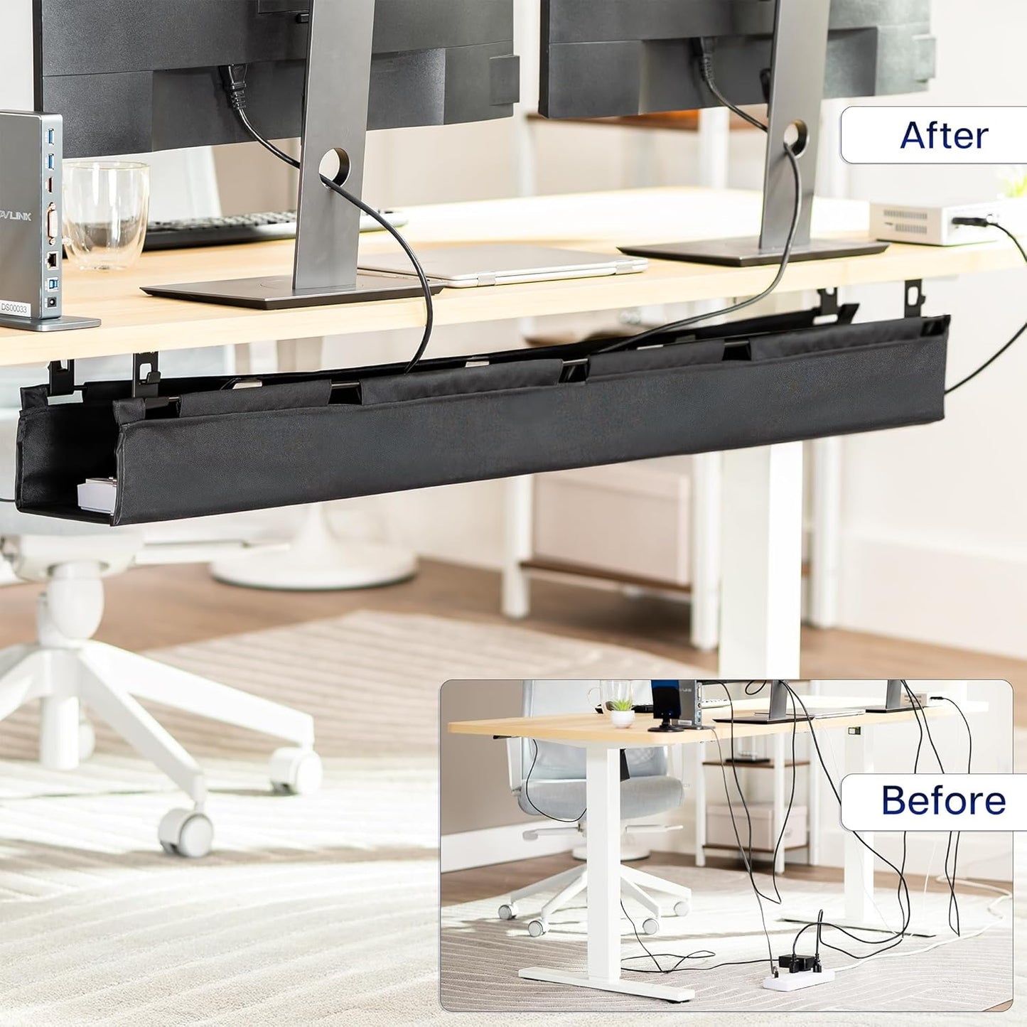 VIVO Screw-on Under Desk 16 inch Fabric Cable Management Tray, Wire Concealer, Power Strip Storage, Workspace Organization, Easy Fold Down Access, Black, DESK-AC16F-S