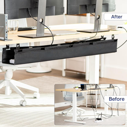 VIVO Screw-on Under Desk 16 inch Fabric Cable Management Tray, Wire Concealer, Power Strip Storage, Workspace Organization, Easy Fold Down Access, Black, DESK-AC16F-S
