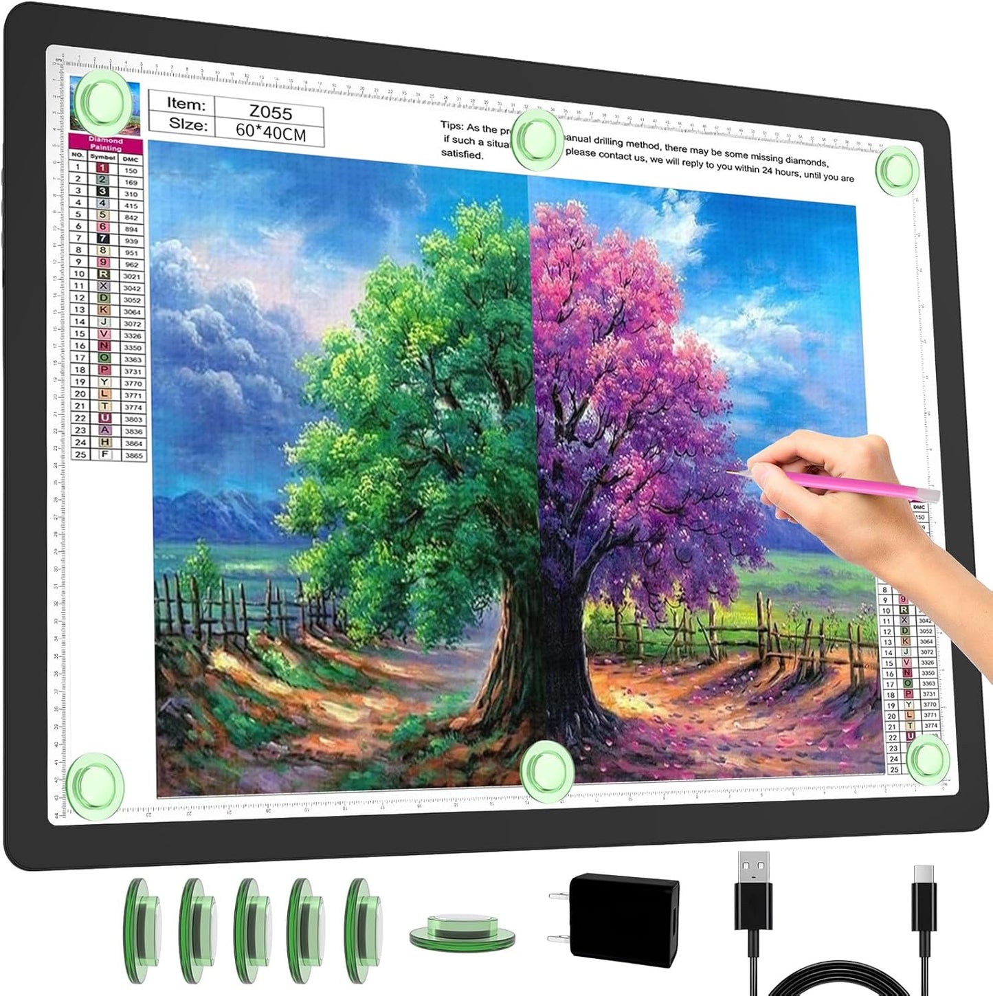 Phylosal Rechargeable A3 LED Light Pad for Diamond Painting, Ultra-Thin Magnetic Tracing Light Box for Drawing, Diamond Art Light Board with Side Button, Super Bright Light Table for Sketching (White)