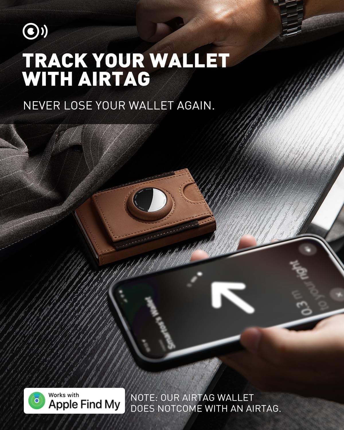 iwantit Slim Airtag Wallet for Men: Compatible with Apple Air tag (1st & 2nd Generation), Front Pocket Smart Pop Up Credit Card Holder with AirTag Holder ID Window, RFID Blocking(Brown)