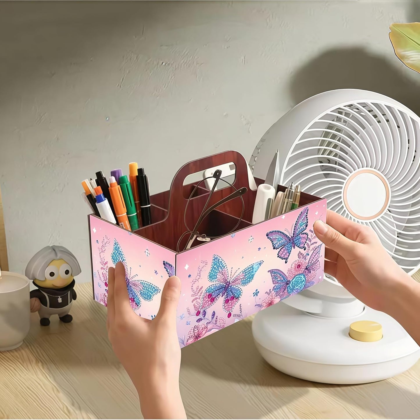 LSQFS DIY Diamond Painting Storage Box, Wooden Multi-Grid Organizer with Handle, Portable Desktop Caddy for Art Kits, Craft Tools, Makeup Brushes, Stationery Home Office