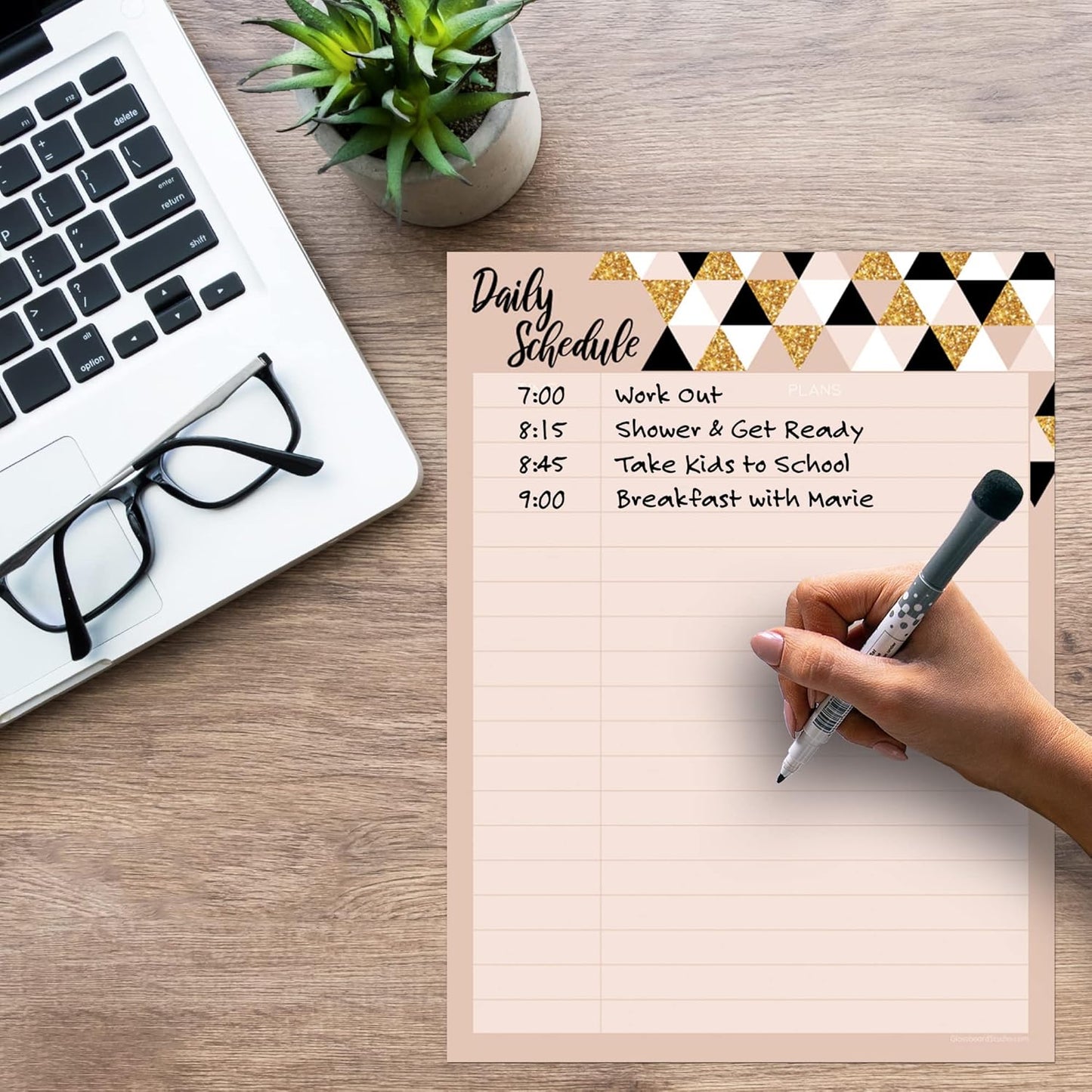 Dry Erase Daily Schedule Planner Sticker Decal by Glassboard Studio | Removable & Reusable | Magnetic Fine-Tip Marker Included (9 x 12 inches, White)