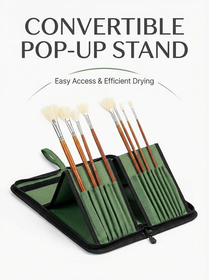 DUGATO Short Paint Brush Holder & Organizer 5.4x10.7 Inches, Blue Canvas Bag for Brushes up to 9.3" Length, Case with 15 Slots, Artist Brush Carrying Case (Brush Not Included)