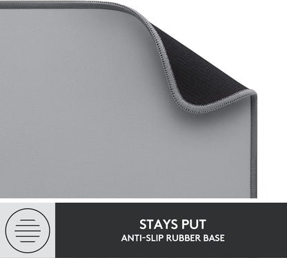 Logitech Desk Mat - Studio Series, Multifunctional Large Desk Pad, Extended Mouse Mat, Office Desk Protector with Anti-Slip Base, Spill-Resistant Durable Design, in Mid-Grey