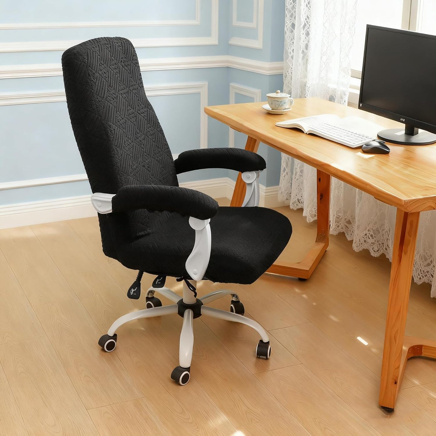 FORCHEER Office Chair Armrest Covers 12-15 Inch Velvet Elastic Black Arm Rest Covers for Desk Computer Chairs Washable
