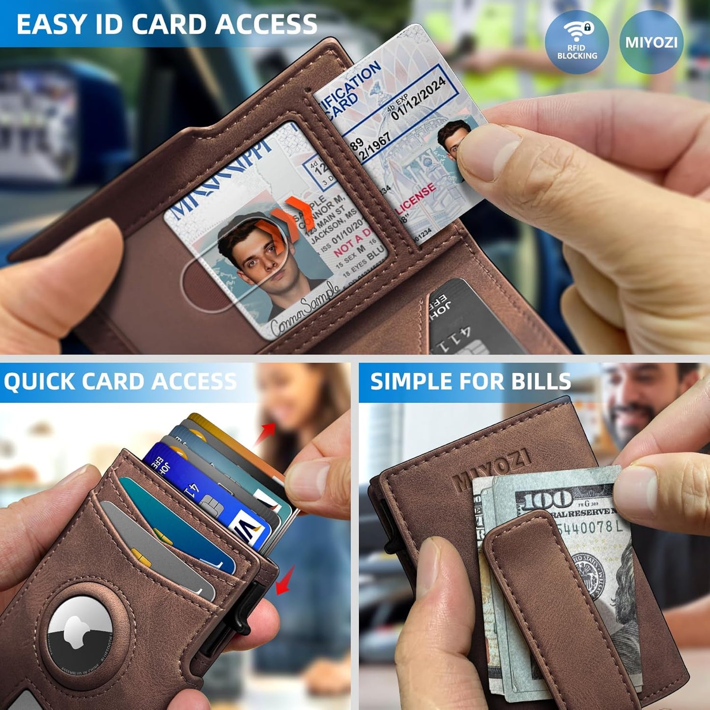 miyozi Airtag Wallet for Men,with Money Clip 10 Cards Metal Case Smart Slim Pop Up Credit Card Holder Flip with Magnetic Closure RFID Blocking wallet with Gift Box