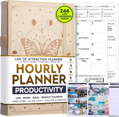 Life Planner - Undated Weekly & Monthly Planner, 12-Month Journey to Increase Productivity | Gratitude Journal, Life Organizer & Goal Journal | Include Foldable Vision Board, Habit Tracker & Stickers